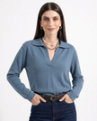 Knit Polo Top Women Collar