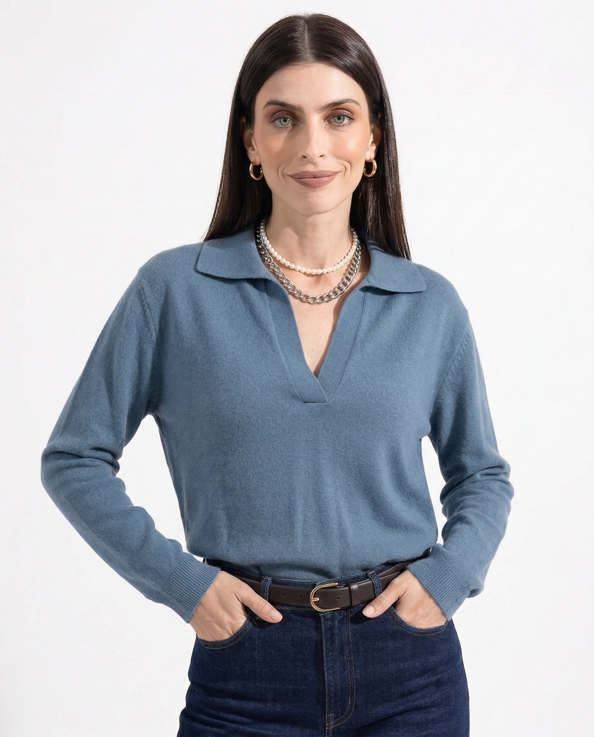 Knit Polo Top Women Collar