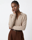 Knit Polo Top Women Collar