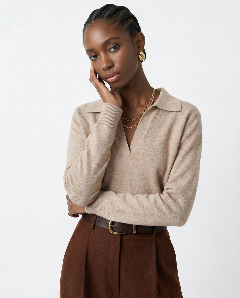 Knit Polo Top Women Collar
