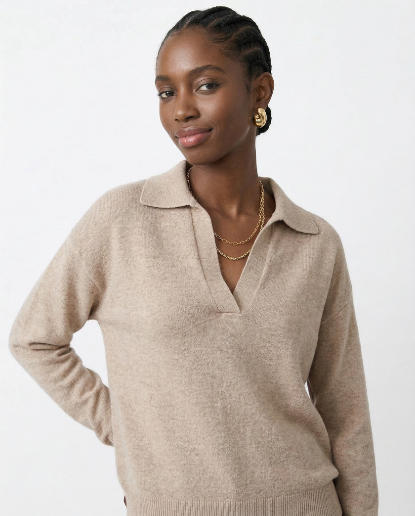 Knit Polo Top Women Collar