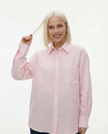FJØRNA women's long sleeve linen blouse with a relaxed fit, featuring a classic collar and button-front design.
