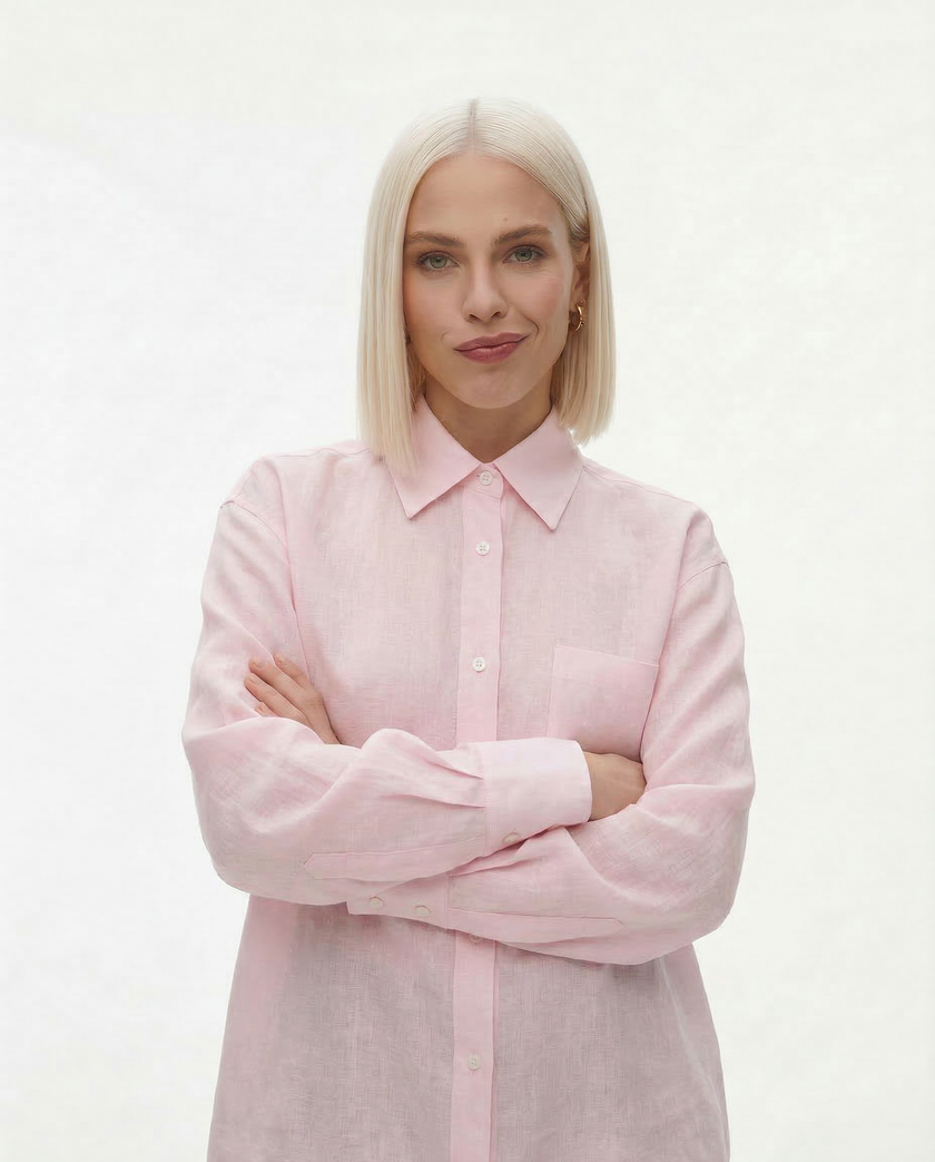 FJØRNA linen blouse for women with long sleeves, lightweight and breathable top, natural fabric, stylish and comfortable for casual wear