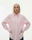 FJØRNA women's linen blouse with long sleeves, lightweight and breathable, featuring a relaxed fit and classic collar.