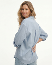 FJØRNA women's linen blouse with long sleeves, lightweight and breathable top for casual or office wear.