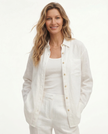 FJØRNA linen blouse for women with long sleeves, lightweight and casual top, natural fabric, and relaxed fit.