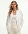 FJØRNA women's long sleeve linen blouse with relaxed fit, lightweight fabric, and elegant design, ideal for casual or office wear.