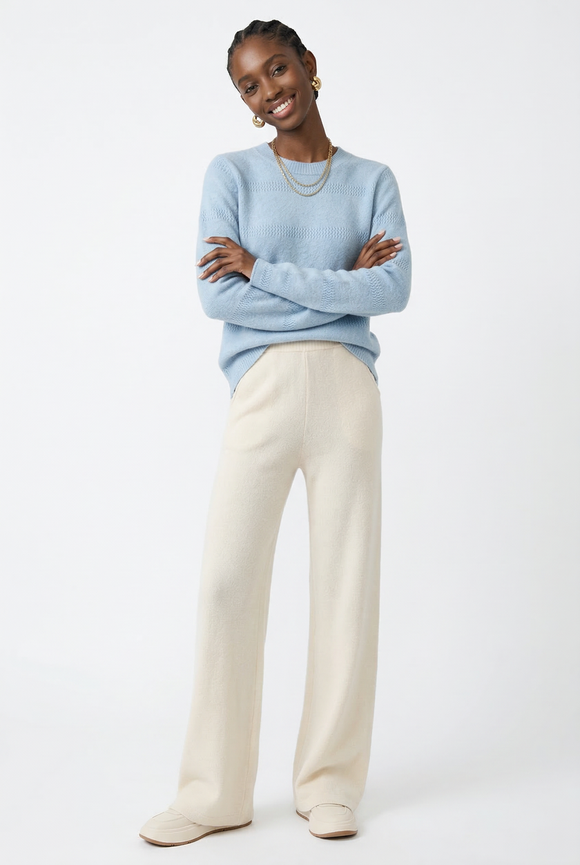FJØRNA women's merino wool wide-leg jogger pants, soft and cozy, featuring a relaxed fit and stylish design for comfortable wear.