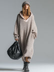 Grey Knit Floral Midi Dress For Women