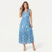 FJØRNA women's sleeveless floral print boho maxi dress with tie neck, lightweight and flowing for casual summer wear.