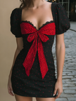 Bold Red Bow Polka Dot Mini Dress