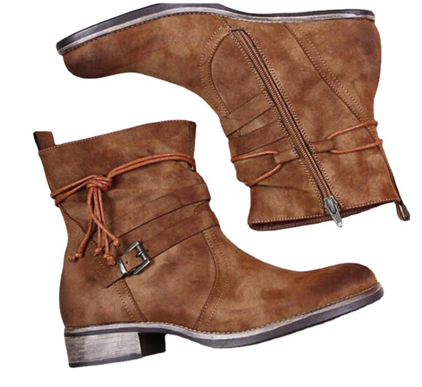 Stylish Brown Ankle Boots Buckle - 5