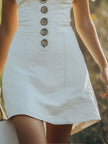 White Denim V-Neck Mini Dress | Casual Dress