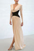 Color-blocked V-neck long-sleeved maxi dress by FJØRNA featuring a high slit and slim-fit silhouette.