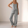 Dark gray FJØRNA 2-piece sleeveless camisole and wide-leg trouser set with button-front camisole and relaxed fit trousers.