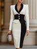 FJØRNA black and white tailored pencil dress for women, featuring a classic contrast design and elegant fit.