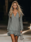 Grey V-Neck Mini Dress | Casual Dress