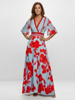 FJØRNA elegant floral maxi dress for women with short sleeves, flowing fabric and a stylish, feminine design.