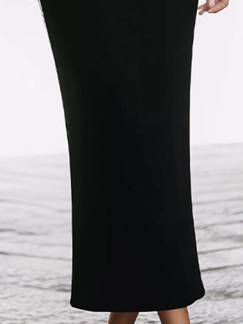 FJØRNA elegant contrast collar sleeveless maxi pencil dress for women, featuring a fitted silhouette and stylish design.