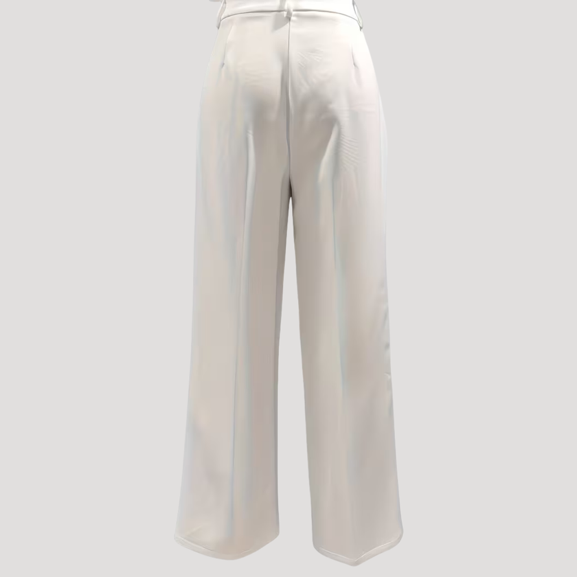 FJØRNA women's lightweight summer trousers with high waist and wide-leg design, made from breathable fabric.