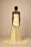 Josiane yellow off-shoulder sheer tulle maxi dress by FJØRNA, flowing design with off-shoulder neckline and delicate sheer fabric.