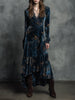 Quiet-boho Azure Mirage velvet wrap maxi dress by FJØRNA, featuring flowing fabric, bohemian style, and elegant design.