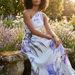 FJØRNA women's maxi dress with an asymmetric neckline, casual summer style, perfect for warm weather and casual occasions.