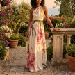 FJØRNA women's maxi dress with a casual summer style, regular fit and asymmetric neckline, suitable for casual or wedding occasions