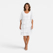 Women's chiffon layered midi dress by FJØRNA, knee-length with elegant, comfortable design and flowing fabric for stylish wear.