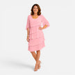 Women's chiffon layered midi dress by FJØRNA, knee-length, elegant and comfortable for stylish occasions.