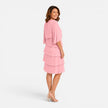 Women's chiffon layered midi dress by FJØRNA featuring knee-length, elegant design, comfortable fit, perfect for stylish occasions.