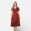 Women's V neck wrap dress by FJØRNA featuring a high waist design, perfect for formal weddings and summer occasions.