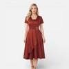 Women's V neck wrap dress by FJØRNA featuring a high waist design, perfect for formal weddings and summer occasions.