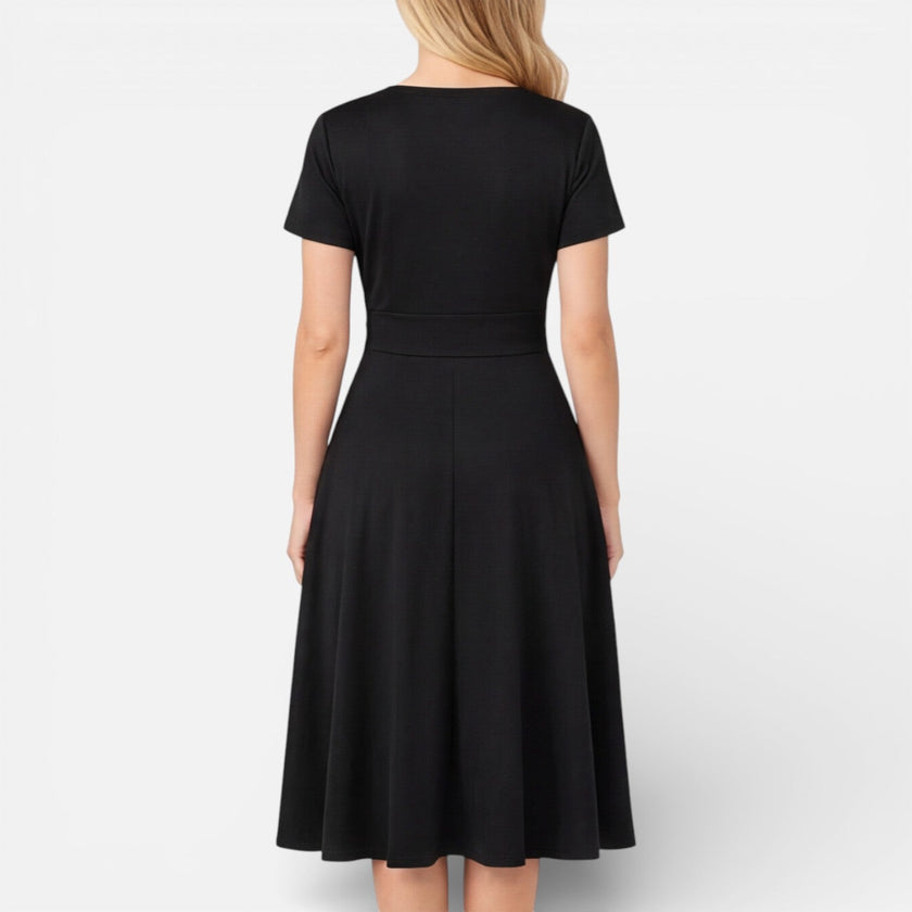 Women's V neck wrap dress by FJØRNA featuring high waist design, perfect for formal weddings and summer occasions.