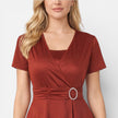 FJØRNA women's V neck wrap dress with high waist, suitable for formal events and wedding guest occasions.