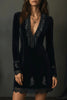 FJØRNA velvet V-neck long-sleeved mini dress with lace trim, stylish fashion dress for elegant occasions.
