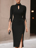 FJØRNA black keyhole front midi dress for women, showcasing a stylish midi black dress with a keyhole detail and elegant fit.