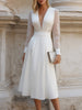FJØRNA V-neck midi dress with sheer sleeves and pleated bodice, elegant women's dress perfect for formal occasions