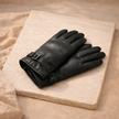 FJØRNA men's sheepskin leather gloves showing soft leather texture and snug fit, designed as stylish accessories for men.