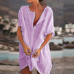 FJØRNA women's lightweight midi beach dress with button closure, flowy fabric, and casual summer style, perfect for beachwear.
