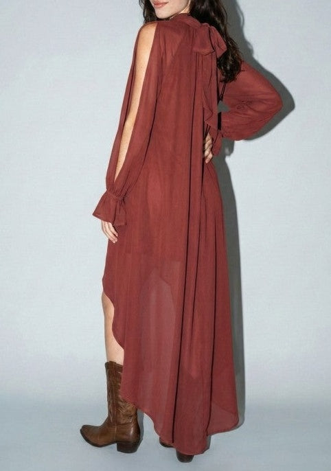 Halter Neckline Sleeveless Asymmetric Women's Maxi Dress