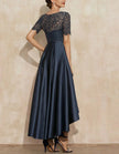 FJØRNA satin midi dress for women, round neck two-piece set with short sleeves, elegant and stylish for special occasions.