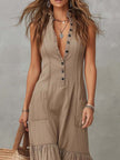 Khaki Cotton Sleeveless Maxi Dress For Women