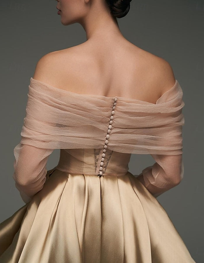 Pink satin midi dress for women, strapless A-line style with shawl and strappy details by FJØRNA.