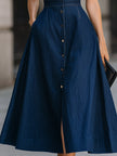 Retro Denim Button-Front Midi Shirt Dress