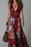 FJØRNA printed sleeveless V-neck maxi dress with fitted waist, casual style, perfect for summer wear.