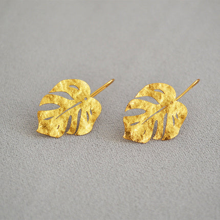 Granulated Frosted Earrings with Vintage Gold Leaf Accents