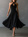 Black Halter Neck Midi Dress | Evening Dress