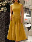 FJØRNA two-way convertible high-neck draped midi dress for women, featuring a stylish, versatile design in a flowy fabric.