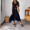 Maya | Casual Cotton And Linen Solid Color Pocket Long Sleeveless Dress